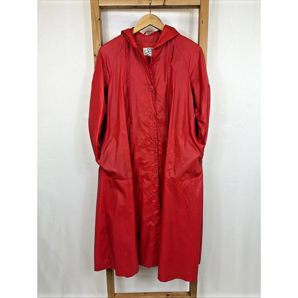 Vintage Nordstrom POV Women’s Size 8 Red Raincoat Lined Hooded Made Hong Kong - Picture 3 of 5